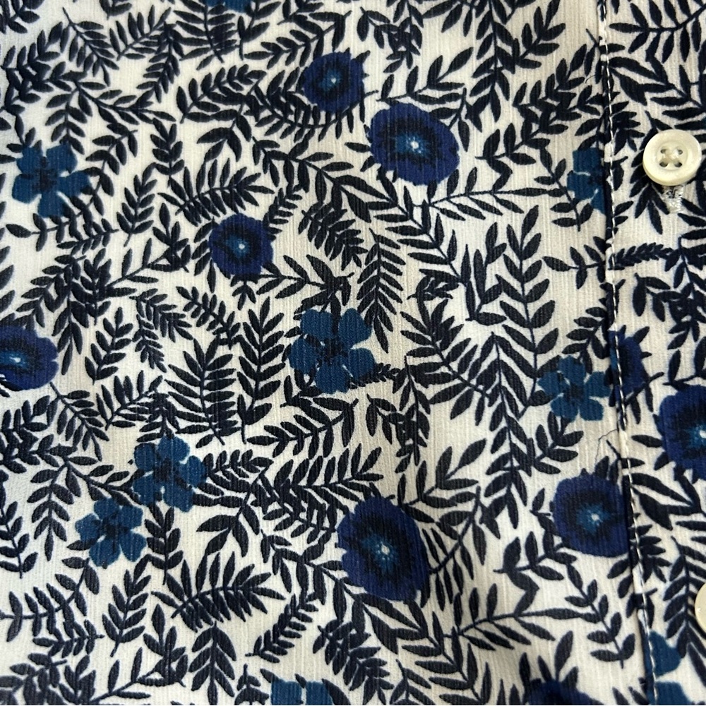 J.Crew Blue Floral Crinkle Puff-Sleeve Ruffle Button-Up Top - Picture 16 of 16